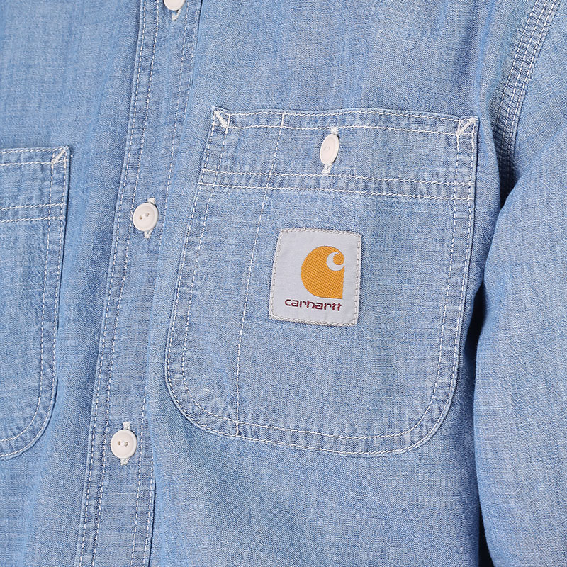 мужская голубая рубашка Carhartt WIP L/S Clink Shirt I029185 - цена, описание, фото 2